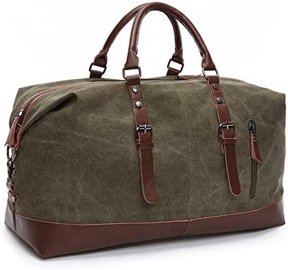 Travel Duffel Canvas sport Genuine Leather Trim Tote Shoulder Handbag Weekend Bag(Amy Green)