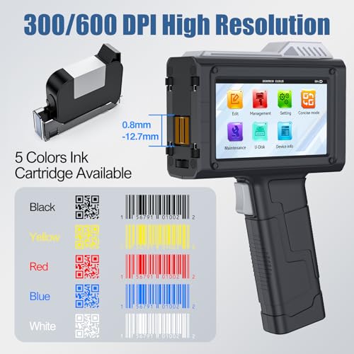 UPRINTJET Portable Inkjet Printer, BT-HH6205B Portable Inkjet Coding Machine with Quick Drying Ink Cartridge for Logo Text Date Batch Number QR Code Barcode