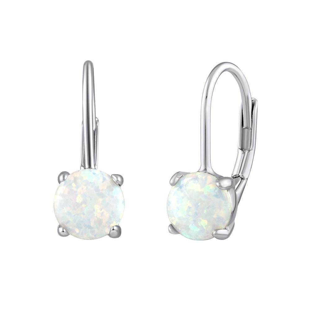 SILVEGO - LPS1398W - Women 925 Sterling Silver Earrings with White Opal 6 mm