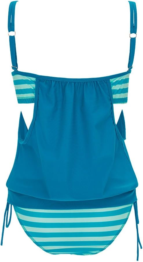 YUTRENDS Women's Strips Double Up Tankini Sporty Swimwear Swimsuit Set