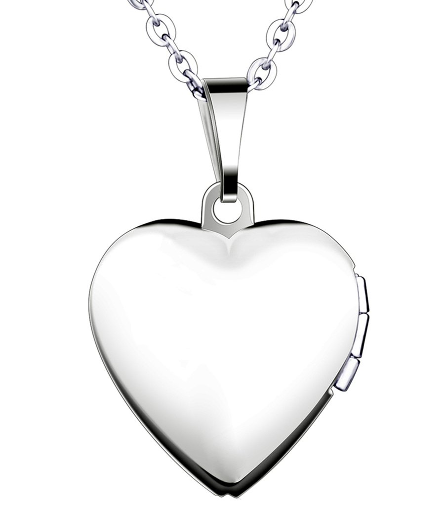 Yumilok Stainless Steel Silver Pink Heart Shape Memory Picture Photo Locket Pendant Necklace for Women/Girls/Couples