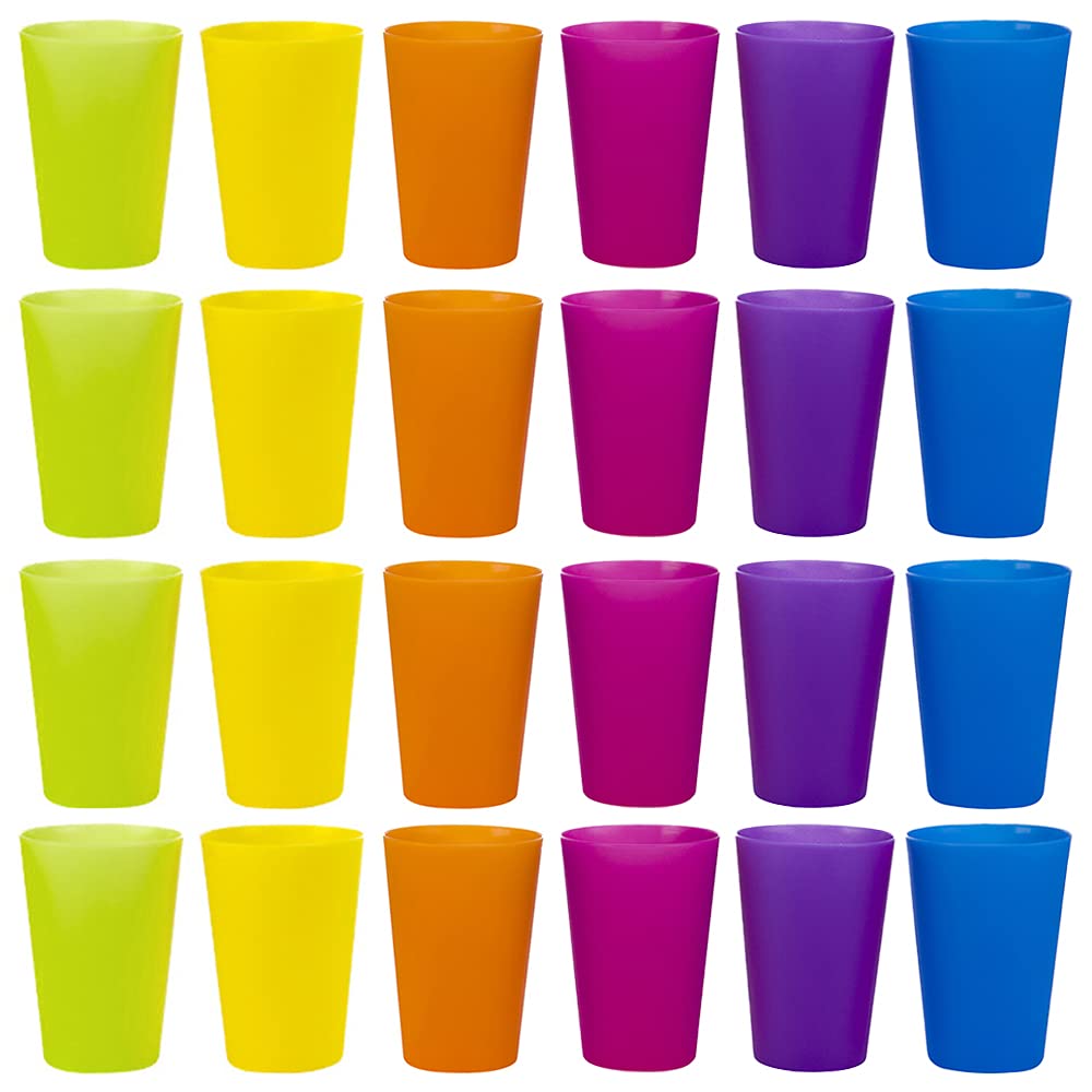 CJBIN 24 Pcs Reusable Plastic Cups, 260ml Plastic Cups for Kids, Plas-tic Party Cup-s, Coloured Plas-tic Drinking Cup-s, Ideal for Kitchen, Outdoor Parties, Picnics BBQ’s, Travels