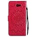 A-slim Galaxy J3 Emerge Wallet Case, Sun Pattern Embossed PU Leather Magnetic Flip Cover Card Holders Hand Strap Purse Case for Samsung Galaxy J3 2017 / J3 Prime/Amp Prime 2 / Express Prime 2 Red