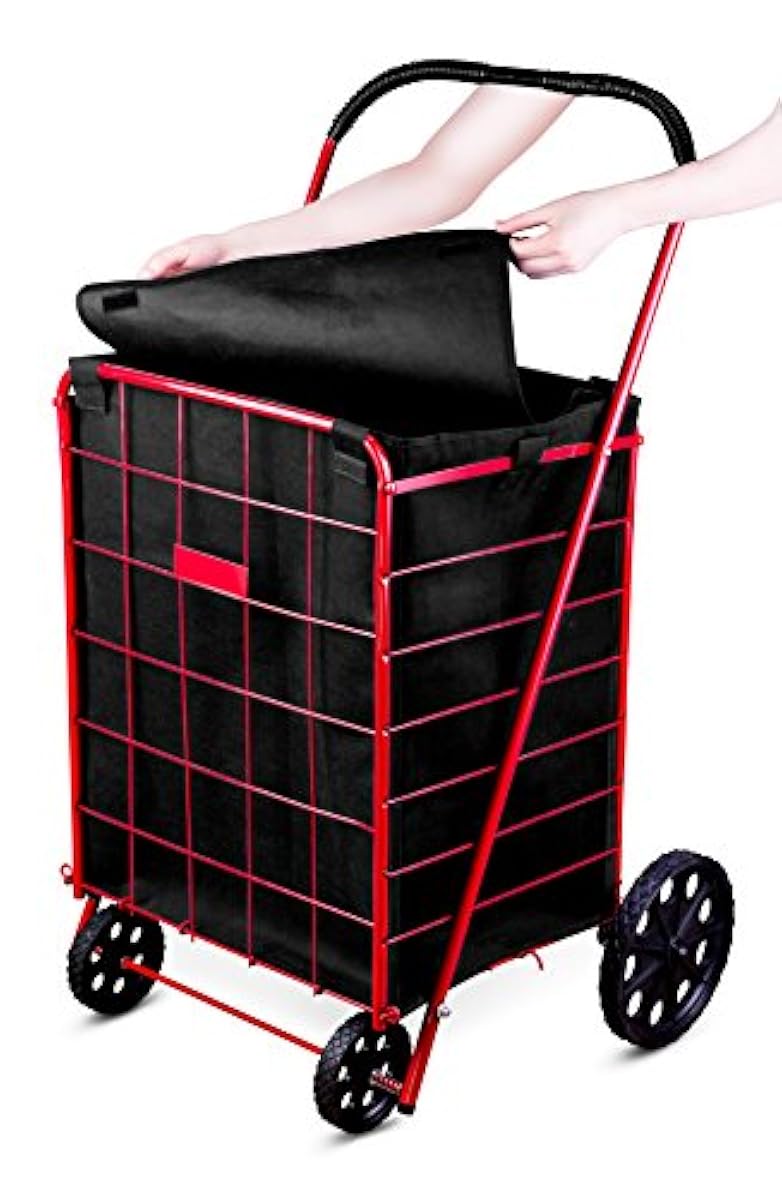 FOLDING SHOPPING CART LINER Rolling Utility Black Trolley Wheels Basket