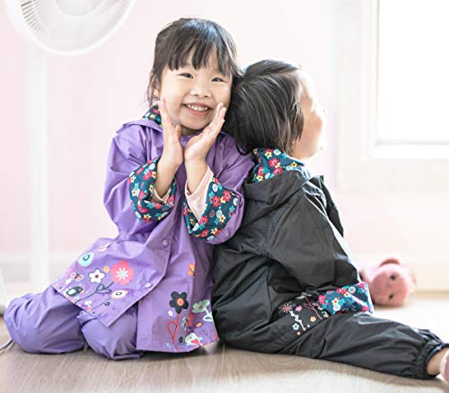 Toddler Girls Boys Waterproof Rain Pants Winter Windbreak Flower Print Outwear Purple 100 - Thumbnail 3