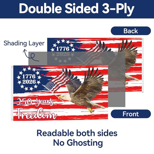 250 Anniversary USA Flag 3x5 Outdoor American Flag Double Sided 3-Ply 1776-2026 250 Years of Freedom Patriotic Flags Banner for 4th of July Memorial Independence Veterans Labor Armed Forces