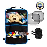 Car Organizer and FREE Sun Shades Set | Perfect Back Seat Protector and Kick Mat | Extra Large, Fits Any Car Seat | Best for Baby Toys and Accessories | Suitable for Boys and Girls | Premium Fabric Backseat Organizer