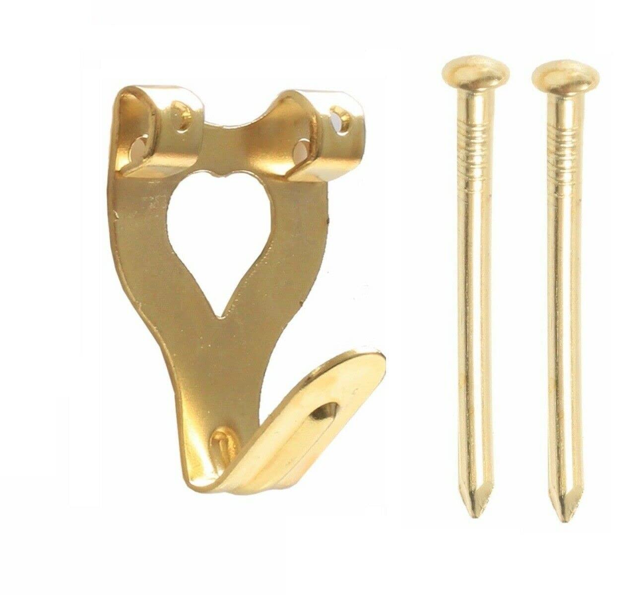 SISI UK Heavy Duty Double Picture Twin Hanger Hooks Brass Plated Photo Hanging Hook 10 Pcs with 20 Pins/Nail Wall Picture Frame
