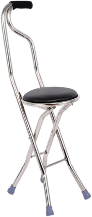 LIULIFE Walking Stick With Seat Outdoor Old Man Cane Stool Chair Four Feet Fold Multifunction Take A Seat Portable Crutches With Seat,Black-A