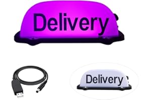 FUNGNLY USB Rechargeable Delivery Sign Light,Delivery Light Sign for Car,Roof Delivery Sign with Magnetic Waterproof For Cab Roof Top Illuminated Sign (PINK)