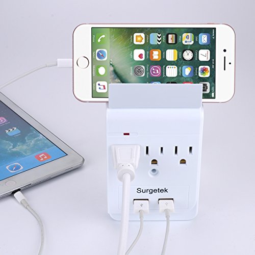 image for Surgetek Wall Mount 3-Outlet Grounded Surge Protector Extension Outlet
