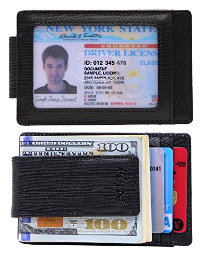 Money Clip, Front Pocket Wallet, Leather RFID Blocking Strong Magnet thin Wallet (one size, Crosshatch Black)