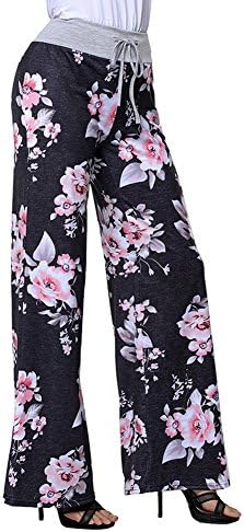 SiYuan Womens Elegant Palazzo Pants Printed Elastic Wide Leg Pants Black Print S 77016