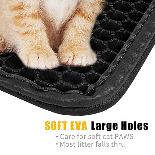 Cat Litter Catcher Mat Jumbo Size 34" x 30", Honeycomb Double Layer Cat Litter Mat for Litter Box, Extra Large Waterproof Trap Cat Litter Box Mat Trapper Trapping with PU Leather Edge, Can be Spliced