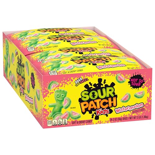 SOUR PATCH KIDS WATERMELON SOFT & CHEWY GUMMY CANDY, BULK CANDY, 24 – 2 OZ BAGS