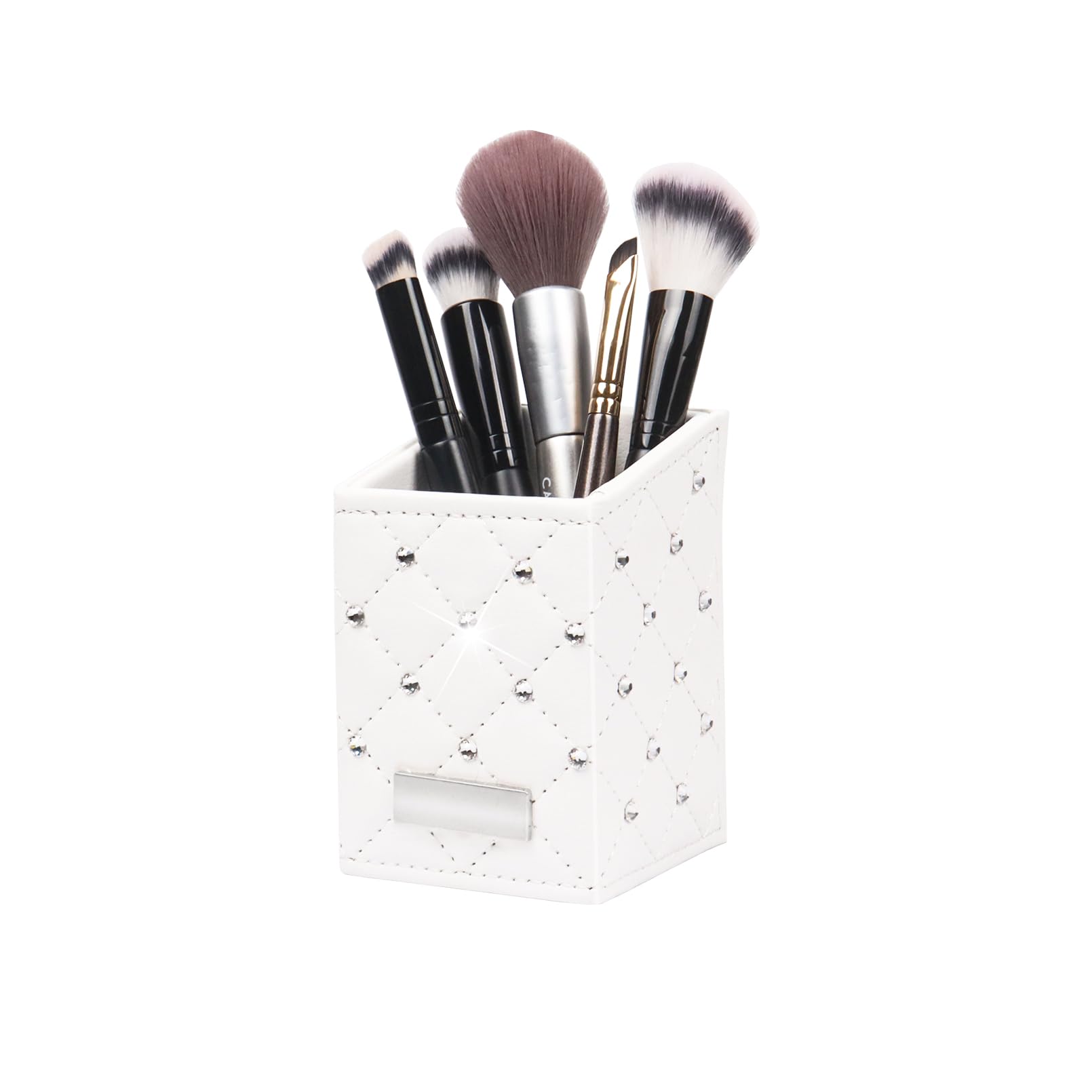 Nwvuop Makeup Brush Holder Leather Make up Brush Storage Cosmetic Storage Organizer for Women and Girls, White