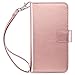 ULAK Galaxy S6 Case, Samsung Galaxy S6 Wallet Case, Wallet Flip Case PU Leather Case Shockproof Soft TPU Inner Bumper Slim Protective Card Slots Wrist Strap Cover- Rose Gold