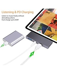 USB Type-C Hub Dongle Adapter for iPad Pro 2018-4 in 1 USB C Hub with 4k HDMI, 3.5mm Headphone Jack, USB 3.0, PD Charging - Compatible with iPad Pro 11" 12.9" 2018 & MacBook Pro