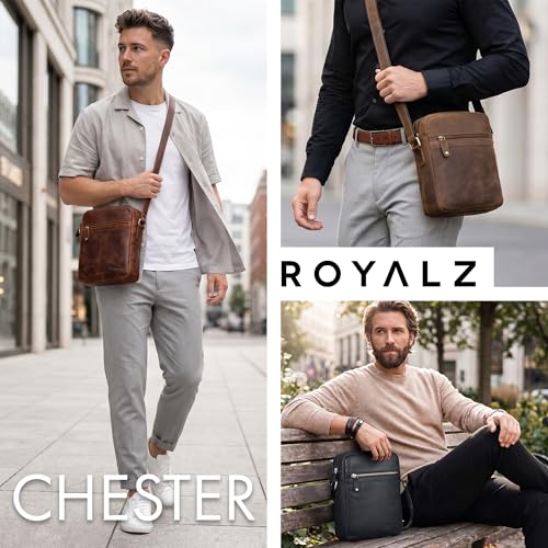 ROYALZ «Chester - Bolso de piel auténtica para hombre, estilo vintage, bolso de hombro pequeño, compacto, mini mensajero como bolso de tiempo libre, bolso de uso diario; color: negro