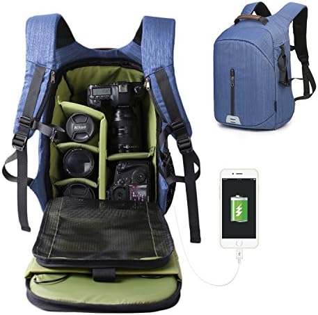 DSLR SLR Travel Camera Bag Waterproof with Durable Nylon Large Capacity Travel Camera Sling Backpack and Laptop Bag(Blue)