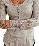 A AURA Women Crew Neck Hollow Long Sleeve Slim Fit Crochet T Shirt Blouse
