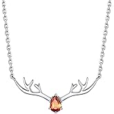 Silvora 925 Sterling Silver Deer Antler Necklace, Antler Deer Jewelry Antler Pendant Choker Birthstone Necklace Christmas Jewelry for Women