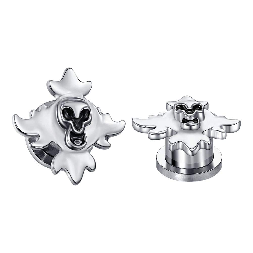 Longita 1 Pair Stainless Steel Cool Skull Skeleton Ghost Ear Gauges Plugs Tunnel Ear Expander Stretcher Goth Punk Rock Piercing for Women Men 4G
