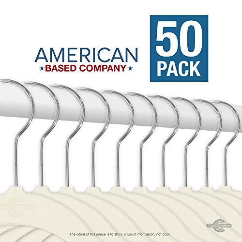 Closet Complete Premium Quality, True-Heavyweight, 80-gram, Virtually-UNBREAKABLE Velvet Hangers, Ultra-Thin, Space Saving, No Slip Hangers, Best for SUIT, Dress, Pants, Shirt, 360Â° Spin, CHROME Hooks, Ivory Set of 50