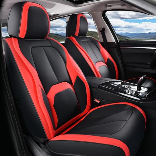 Coverado Seat Covers, Car Seat Covers Front Seats, 2 Pack Black and Red Leather…