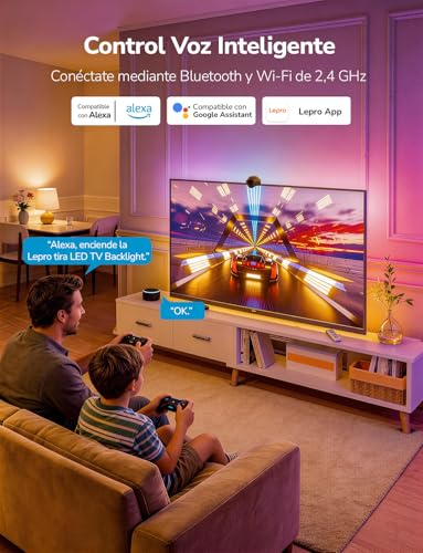 Lepro STV1 AI LED Strip TV Backlight with Camera, 3.6 m for TVs 55-65 Inches, Sync Screen and Music, Function with Alexa/Google Home, RGB+IC Backlight for Gaming, Movies, Adapter