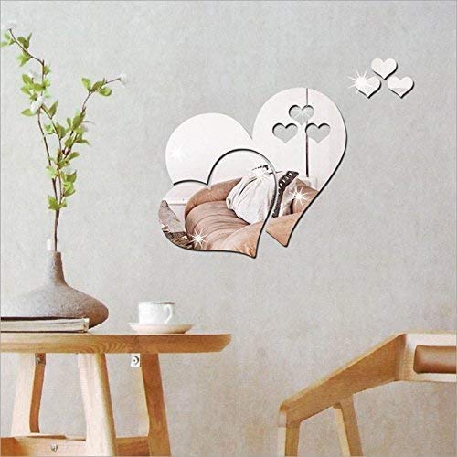 Wajade 2Love Mirror Wall Sticker 2Sets/10pcs Silver Love Mirror Wall Decals Acrylic Wall Stickers for Bedroom Living Room