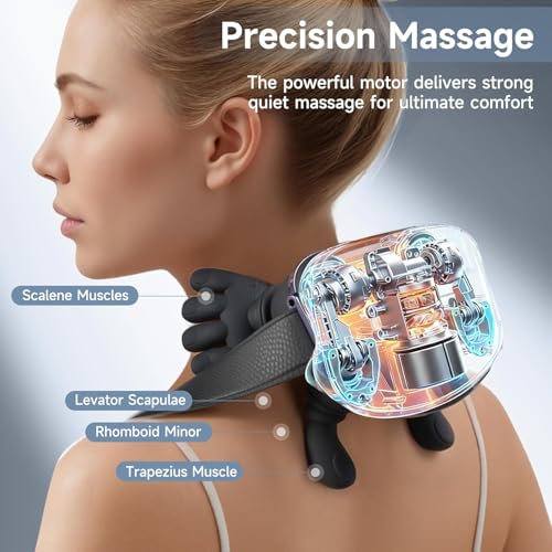 Neck Massager With Heat,Bionic Heated Massager,Shiatsu Deep Kneading for Shoulder, Back & Leg,Back Massager for Home,Travel,Office Use