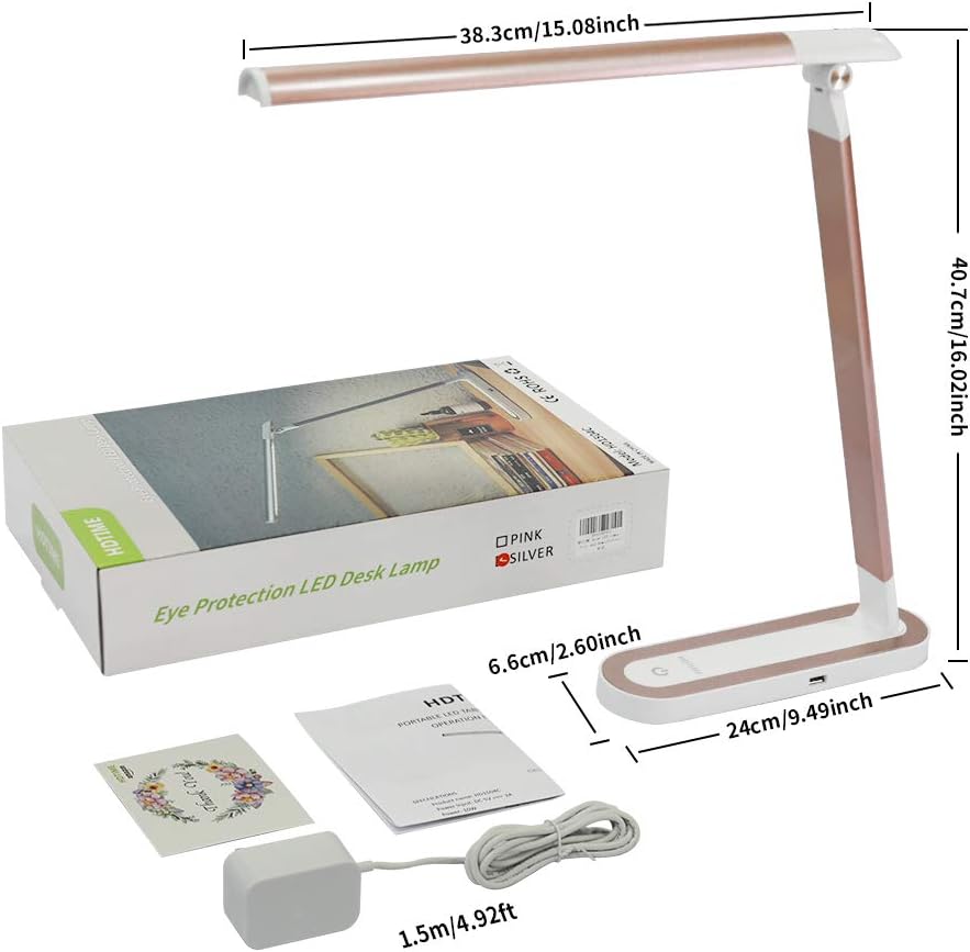 HDTIME Desk LED Lamp with USB Charging Port Touch-Sensitive Control 3 Lighting Modes with 3 Brightness Levels 32PCS LEDs for Study, Office and Home(Pink): Home Improvement