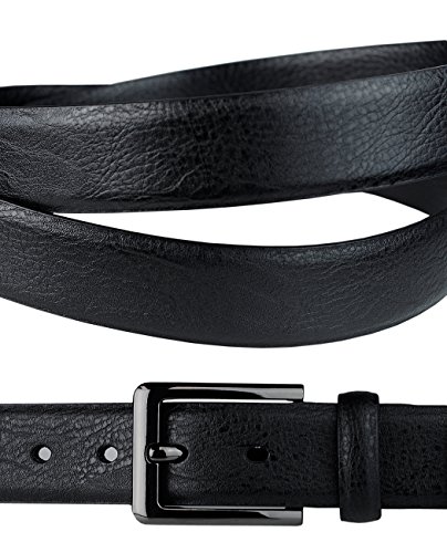 Eurosport Men's Design Faux Leather Classic Look Cut-To-Fit Belt with Dark Metal Square Buckle, Black, Medium