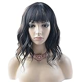 BERON 14'' Short Curly Women Girl's Charming Synthetic Wig with Air Bangs Wig Cap Included (Black Mixed Brown)