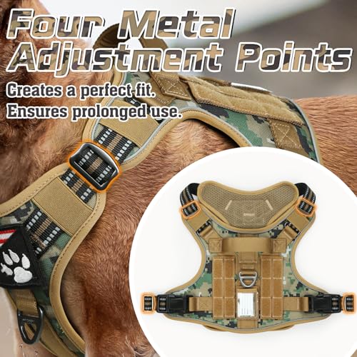 rabbitgoo Anti-Pull Dog Harness, Small Medium Breathable Dog Harness, Adjustable Tactical Dog Harness with Handle Rings and Molle, Durable Reflective Vest for Training, Brown Camo, S