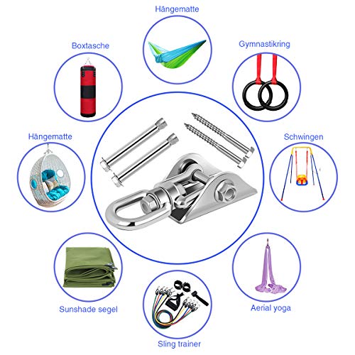 Awroutdoor 450KG Kapazität Edelstahl 360° Drehen Deckenhaken Schaukel, Schaukelhaken, aufhängung Haken mit Schraube für Beton Holz Sets Spielplatz Veranda Sitz Trapeze Yoga 2-teiliges Set – Bild 7
