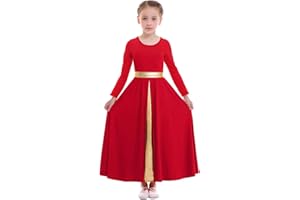 Z&X Girls Praise Dance Dress Full Length Wide Swing Skirt Long Sleeve Liturgical Worship Church Robe Lyrical Dancewear