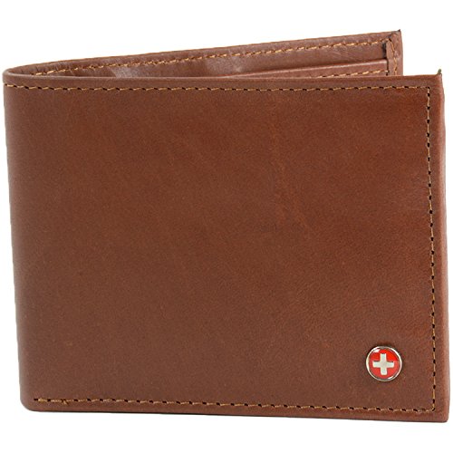 RFID SAFE Alpine Swiss Men's Leather Wallet Hybrid Bifold with Flipout ID