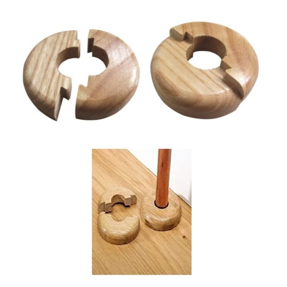 The Home Fusion Company 2 x Varnished Oak Wood 15mm Rad Radiator Pipe Collars Wooden Floor Cover Rings
