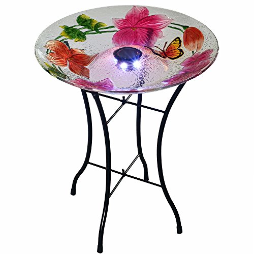 Peaktop 3216980 Solar Bird Baths, White/Pink