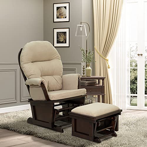 Nursery Glider Rocking Chair with Ottoman, Thick Padded Cushion Seating and Wood Base