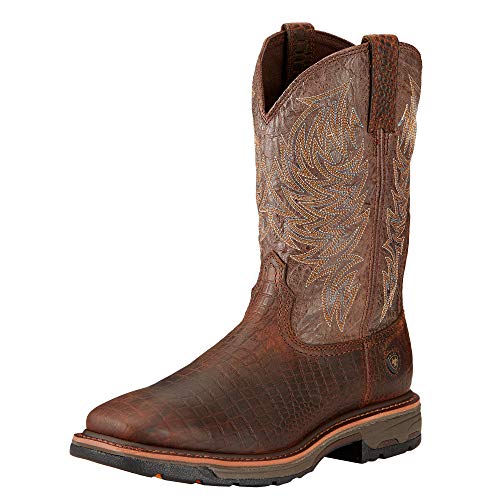 Ariat Men's Workhog Wide Square Toe Work Boot, Brown Crocodile Print/Dark Chocolate, 11 D US