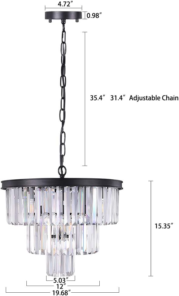 Wellmet 20 inch Crystal Chandelier, 3-Tier Contemporary Modern Bathroom Chandeliers - Image 4