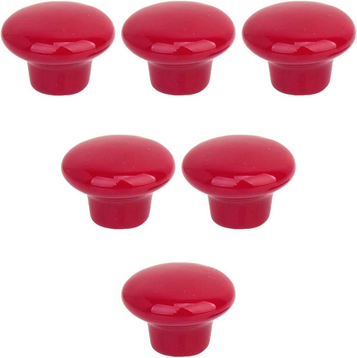 Creatwls Red Durable Round Solid Color Design Ceramic Kitchen Cupboard Cabinet Drawer Door Knobs Dresser Closet Wardrobe Furniture Pull Handle with Screws (6PCS / S)