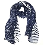 ALLYDREW Stripes & Anchor Marine Scarf Nautical Scarf Lightweight Scarf (72" x 42") ALLYDREW Stripes & Anchor Marine Scarf Nautical Scarf Lightweight Scarf (72" x 42")