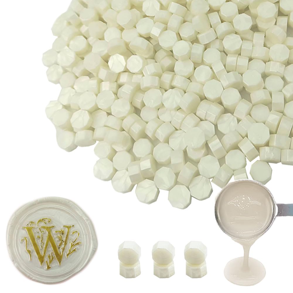 Ioggtser 500 PCS Octagon Sealing Wax Beads for Stamp, Making Seals for Wedding and Party Invitations (Pearl White)