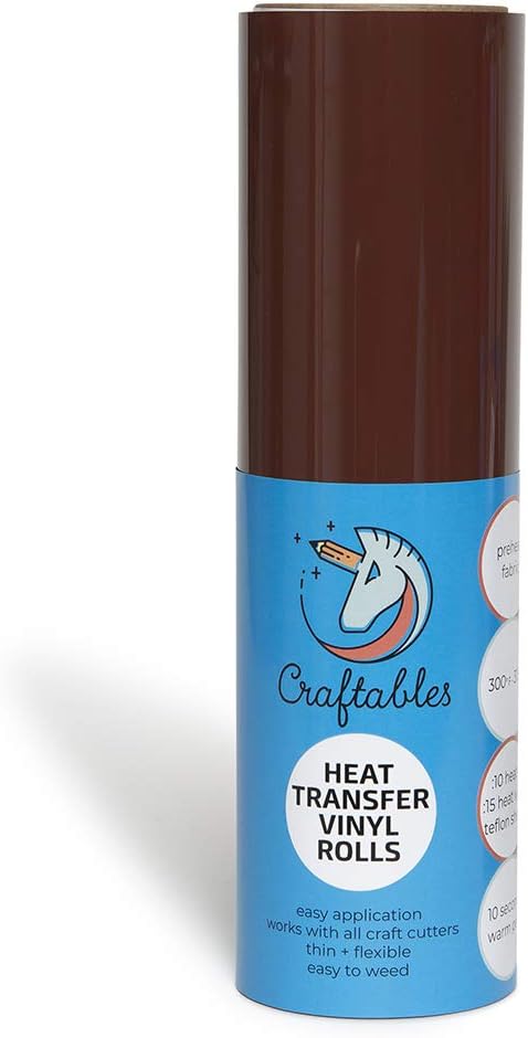 Brown Heat Transfer Vinyl Roll HTV 11 ft. - Easy to Weed Tshirt Iron on Vinyl for Silhouette Cameo, Cricut, Heat Press, All Craft Cutters
