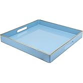 Spsyrine Light Blue Decorative Tray for Living Room, Square Modern Plastic Coffee Serving Table Tray for Ottoman Bathroom Kitchen, 13"*13".