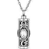 XIUDA Crystal Cremation Urn Necklace for Ashes Keepsake Stainless Steel Memorial Pendant with Flower